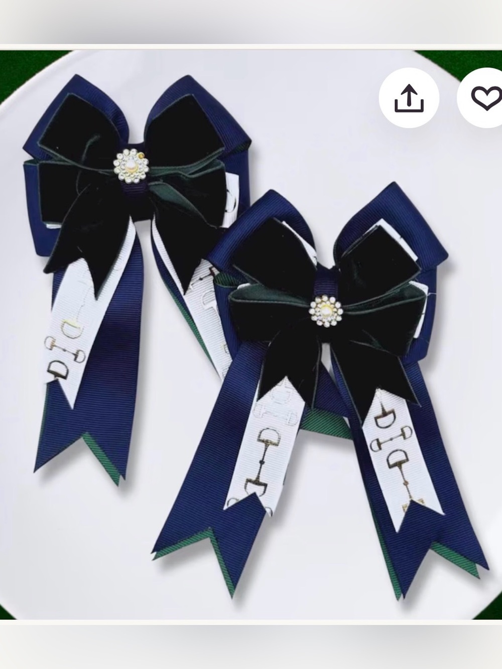 Girls equestrian show bows hunter green velvet pearl